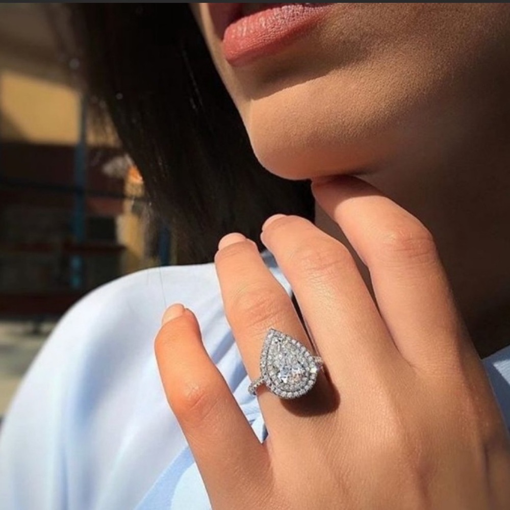TEARDROP 925 STERLING SILVER PEAR CUT DIAMOND RING